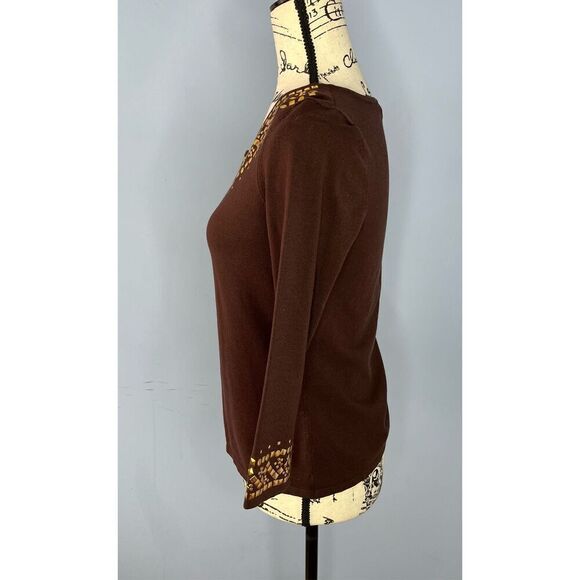 Cable & Gauge Women's Small Brown Gold Embellishment Silk Blend Tunic Top Blouse - Picture 5 of 8